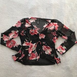 DESIGN LAB Mesh Floral Blouse